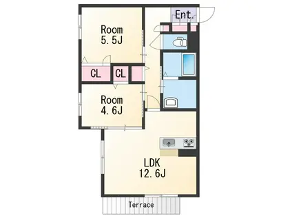 シャーメゾン秋月の杜(2LDK/1階)の間取り写真