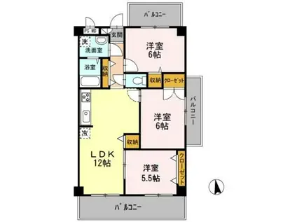 ワッセナー21(3LDK/3階)の間取り写真