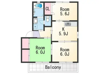 クインテットB(3K/1階)の間取り写真