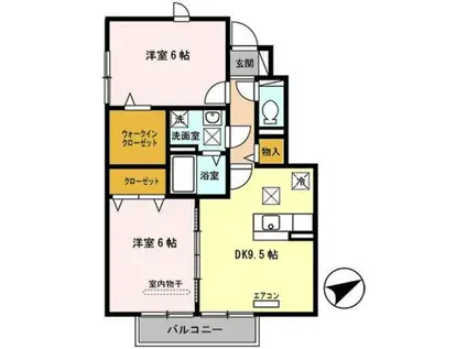 ルミエール岩橋 B棟(2DK/1階)の間取り写真