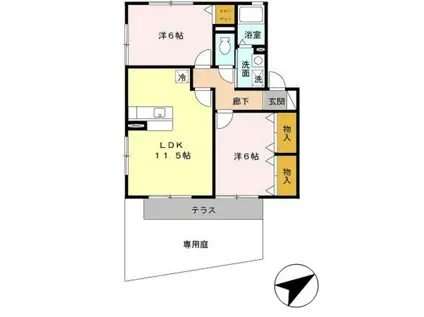 ウィルモアシャトー A棟(2LDK/1階)の間取り写真