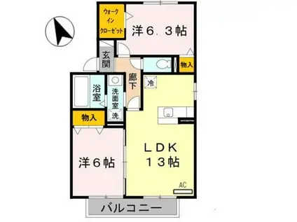 パインテイルB棟(2LDK/2階)の間取り写真