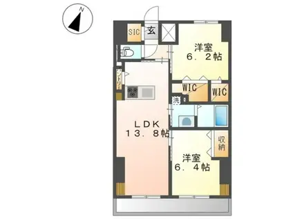 ワシンレジデンス(2LDK/8階)の間取り写真