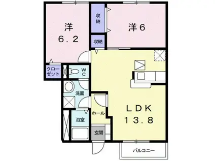 ラフィーネⅠ(2LDK/1階)の間取り写真