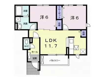 パルティールⅠ(2LDK/1階)の間取り写真