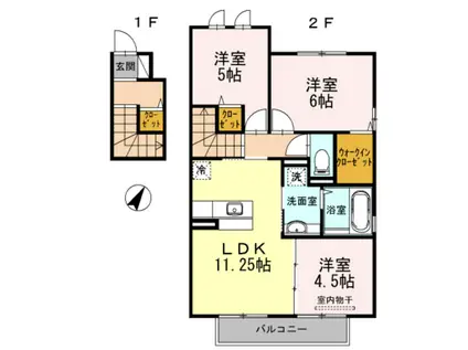 ラ シェル デュー B棟(3LDK/2階)の間取り写真