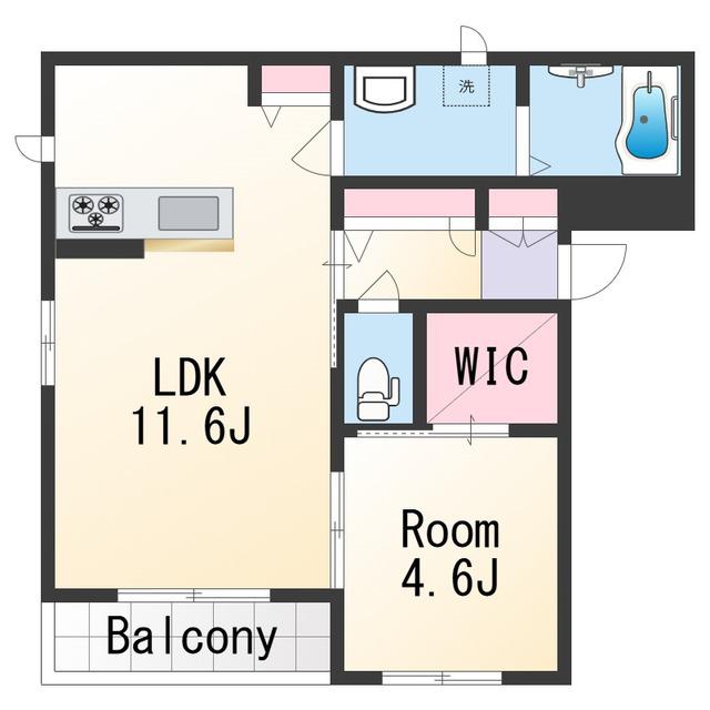 ベレオ堀止西(1LDK/2階)の間取り写真