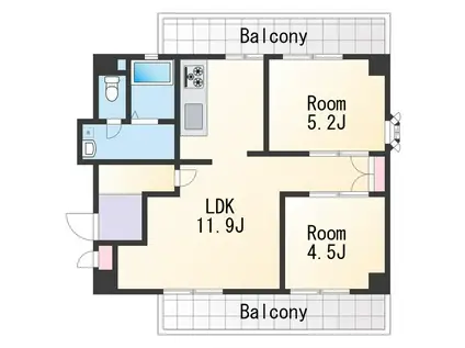 ライオンズマンション三木町(2LDK/8階)の間取り写真