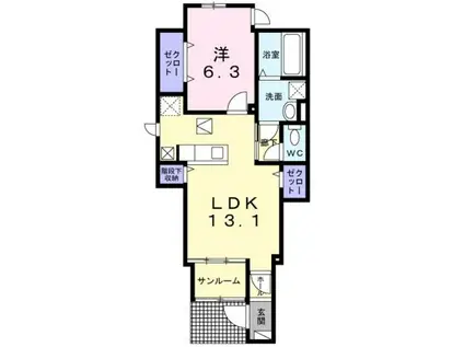 ヴィラ・コスタリカ2(1LDK/1階)の間取り写真