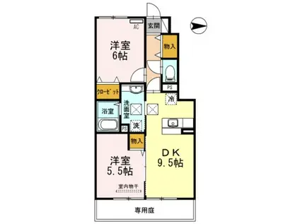 D-ROOM延時A棟(2DK/1階)の間取り写真