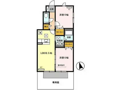 ルミエール岩橋A棟(2LDK/1階)の間取り写真