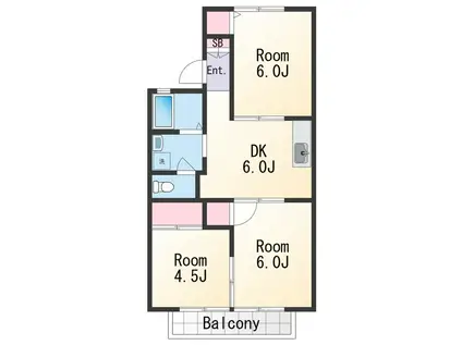 セジュール梅ノ木B棟(3DK/1階)の間取り写真