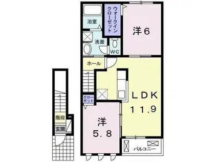 アーベンロートA(2LDK/2階)の間取り写真