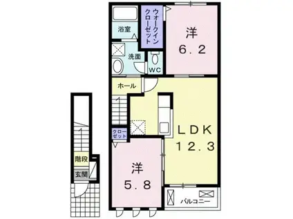 ボヌール岩橋 Ⅱ(2LDK/2階)の間取り写真