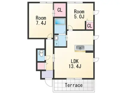 シャーメゾン紀水Ⅱ(2LDK/1階)の間取り写真