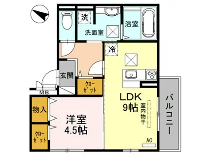 カルム中之島(1LDK/1階)の間取り写真
