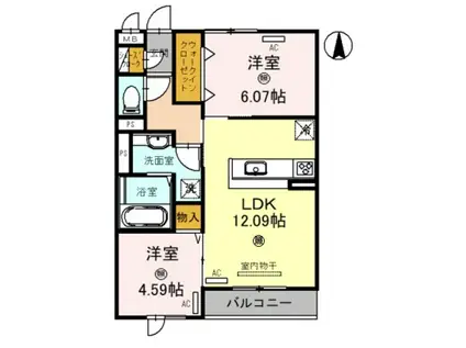 セジュール向陽(2LDK/1階)の間取り写真