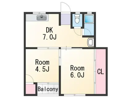 フレセンス紀伊Ⅱ(2DK/4階)の間取り写真