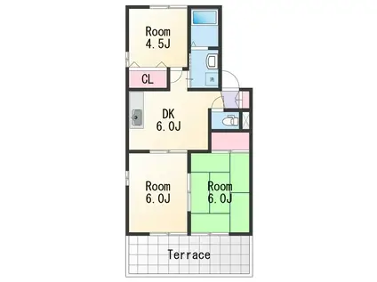 プリシェールK(3DK/2階)の間取り写真