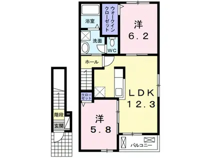 ボヌール岩橋 Ⅱ(2LDK/2階)の間取り写真