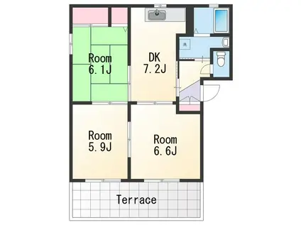 エクセレンス六十谷(3DK/1階)の間取り写真