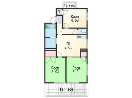あしべハイツ(3DK/1階)の間取り写真