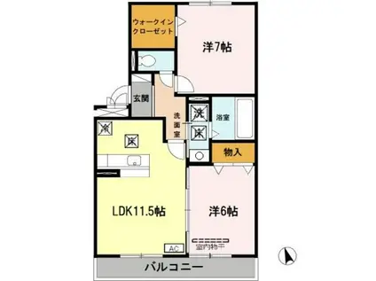 ファミリーメイト矢田A棟(2LDK/2階)の間取り写真