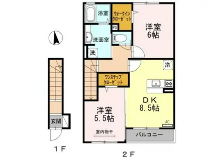 ミル・クレール(2DK/2階)の間取り写真