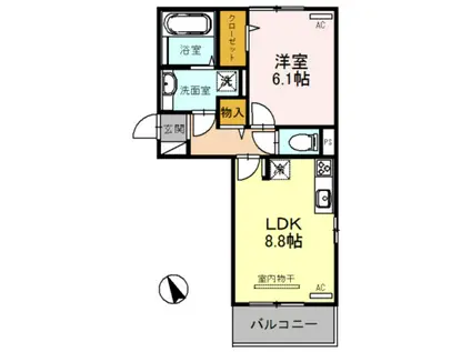 ドゥース エラブル(1LDK/2階)の間取り写真