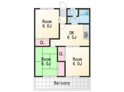 レジデンス粟(3DK/2階)の間取り写真