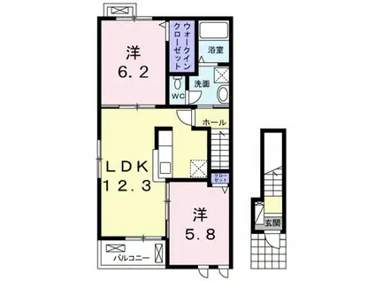 カンタービレ西浜Ⅰ(2LDK/2階)の間取り写真