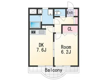 メゾン紀三井寺Ⅱ(1DK/3階)の間取り写真
