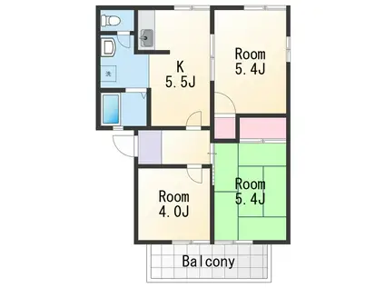 ディアス栄谷(3K/2階)の間取り写真