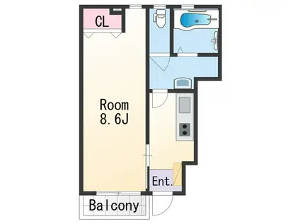 SOLIS上町(1K/1階)の間取り写真