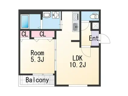 フジパレス東釘貫丁(1LDK/3階)の間取り写真