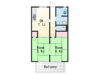 あしべハイツ(2DK/2階)の間取り写真