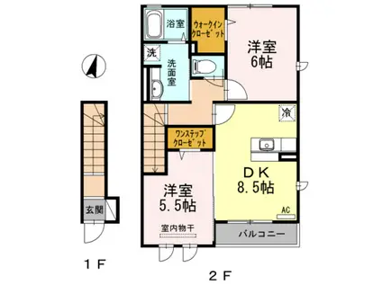 リーフ マルーン(2DK/2階)の間取り写真