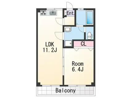 箕西マンション(1LDK/2階)の間取り写真
