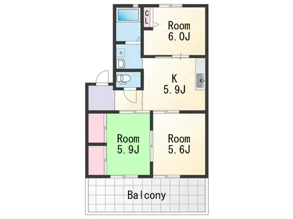 ディアスM(3K/2階)の間取り写真