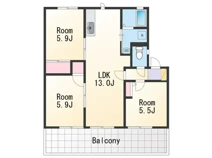 フウルニールミー(3LDK/2階)の間取り写真