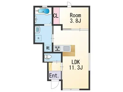 LEANARU加納(1LDK/1階)の間取り写真