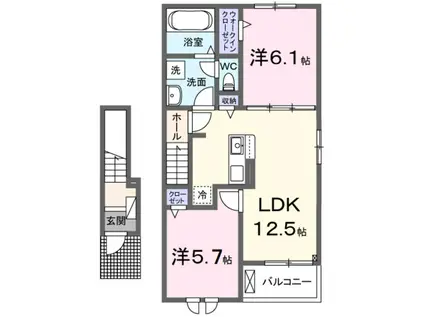 シャングリラⅠ(2LDK/2階)の間取り写真