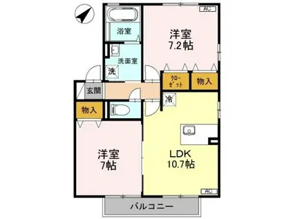 ウィルモア・ロッシェ A棟(2LDK/1階)の間取り写真