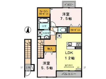 ミルクレール アネックスA棟(2LDK/2階)の間取り写真