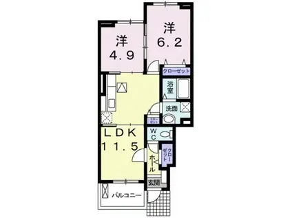 クレードル(2LDK/1階)の間取り写真