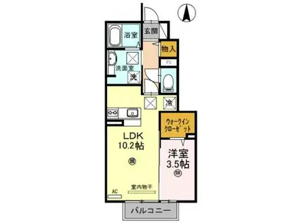 ディアフラットユング(1LDK/1階)の間取り写真