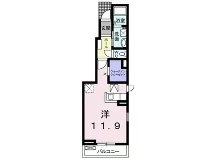 クレアコート Ⅱ(ワンルーム/1階)の間取り写真