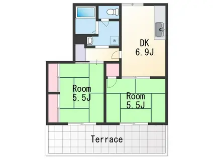 タウニィ料理松(2DK/1階)の間取り写真