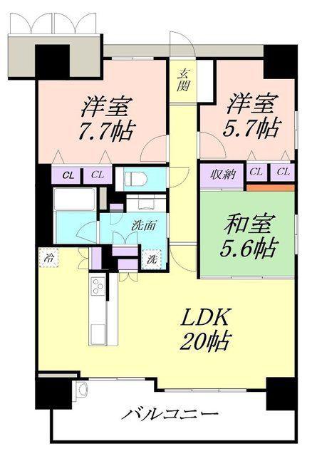 グランノーブル吉田(3LDK/7階)の間取り写真