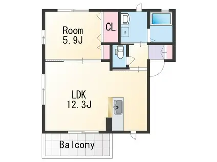 ディアスD(1LDK/2階)の間取り写真